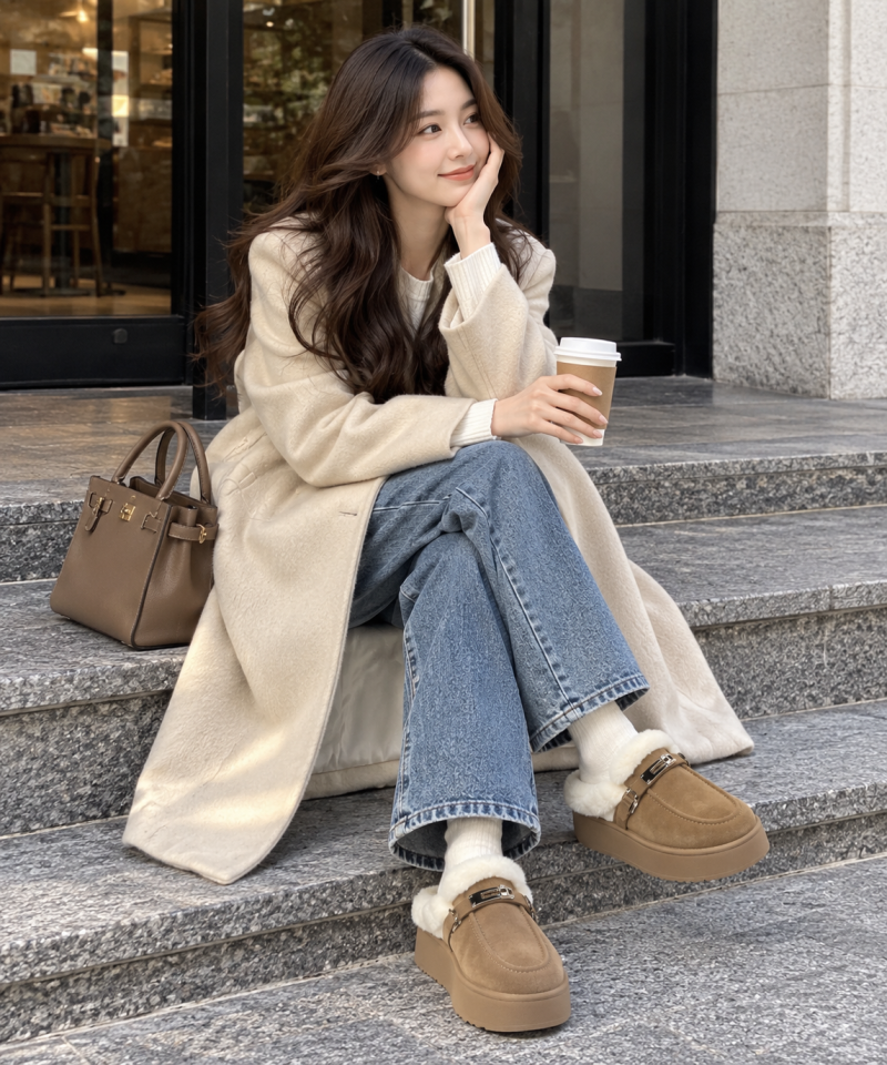 호주 오즈웨어 어그 스텔라 참 플랫폼 OB1104 겨울 양털 뮬 슬리퍼