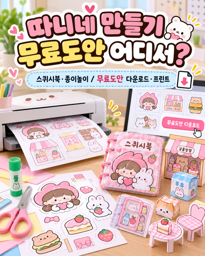 따니네 만들기 무료도안 스쿼시북, 종이놀이 도안 프린트 방법