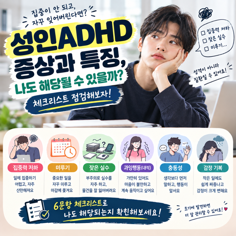 성인ADHD 증상과 특징, 나도 해당될 수 있을까? 체크리스트 점검해보자