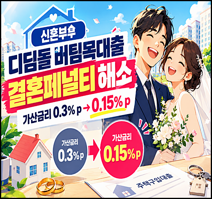 신혼부부 디딤돌 버팀목대출 결혼페널티 해소, 가산금리 0.3% p → 0.15% p