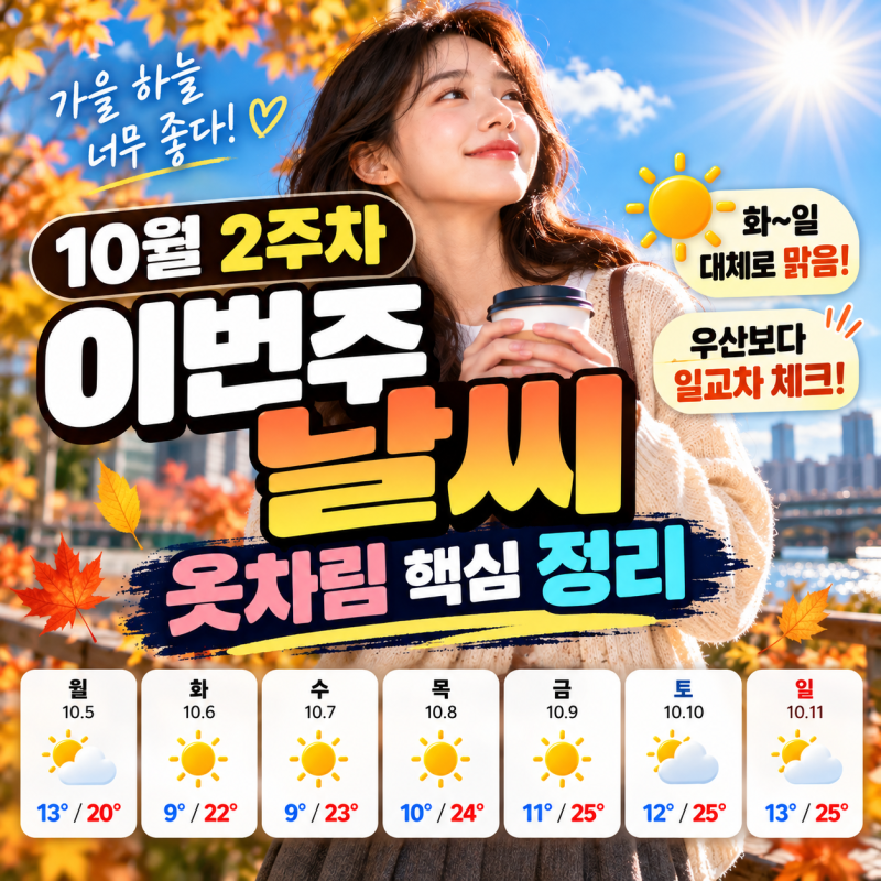 [2026년 10월 2주차] 이번주날씨 | 우산 필요한 날은 언제? 옷차림 핵심 정리