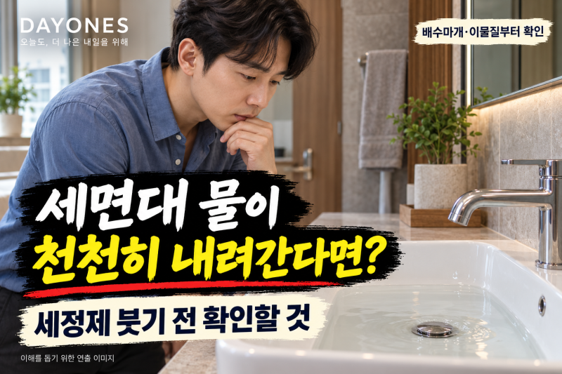세면대 물이 천천히 내려간다면? 배수구 세정제 붓기 전 확인할 것