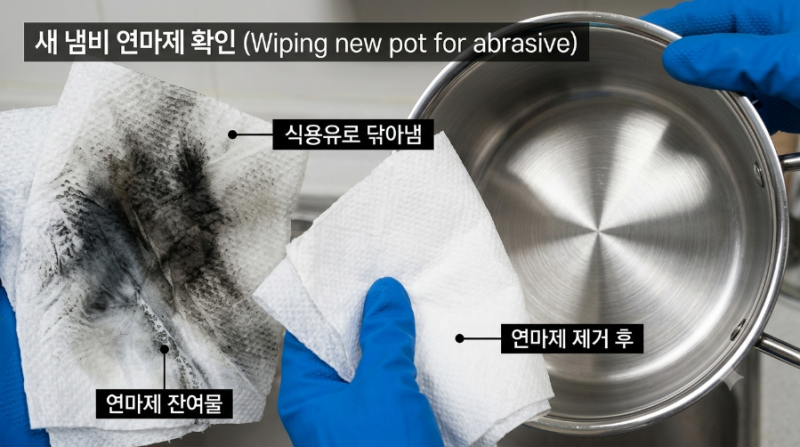 스테인리스 주방 조리기구 연마제 제거법: 주방세제로 안 닦이는 탄화규소(SiC)와 식용유·베....