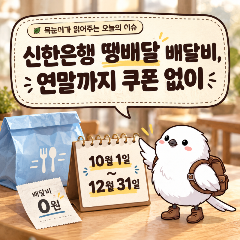 신한은행 땡배달 배달비 지원, 연말까지 쿠폰 없이