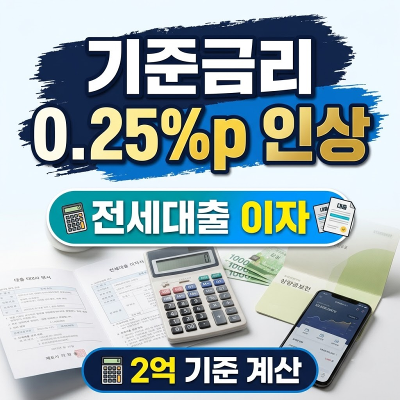 기준금리 0.25%p 인상 시 전세대출 이자 2억 기준 계산