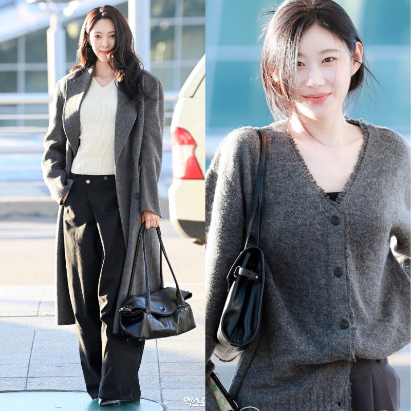 가을 롱코트와 가디건 코디는 이렇게! 있지 유나 채령 공항 패션