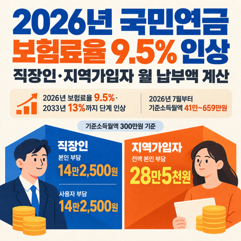 2026년 국민연금 보험료율 9.5% 인상, 내 월 납부액은 얼마나 늘었을까?