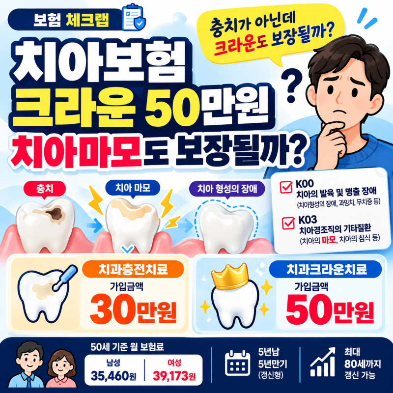치아보험 크라운 50만원, 치아마모도 보장될까?