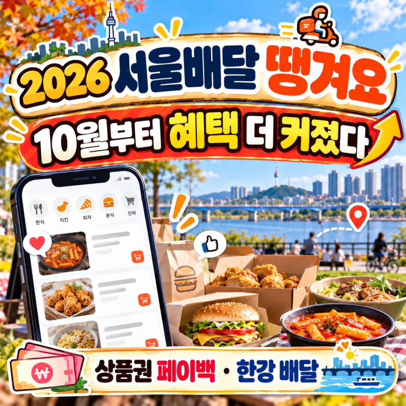 2026 서울배달 땡겨요 혜택 (10월 할인·서울사랑상품권 페이백·한강 배달)