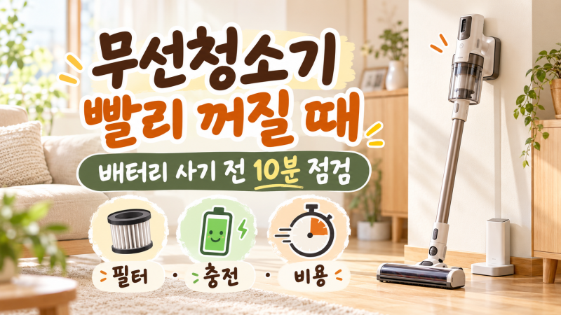 무선청소기 완충해도 빨리 꺼질 때｜배터리 교체 전 10분 점검·비용 계산