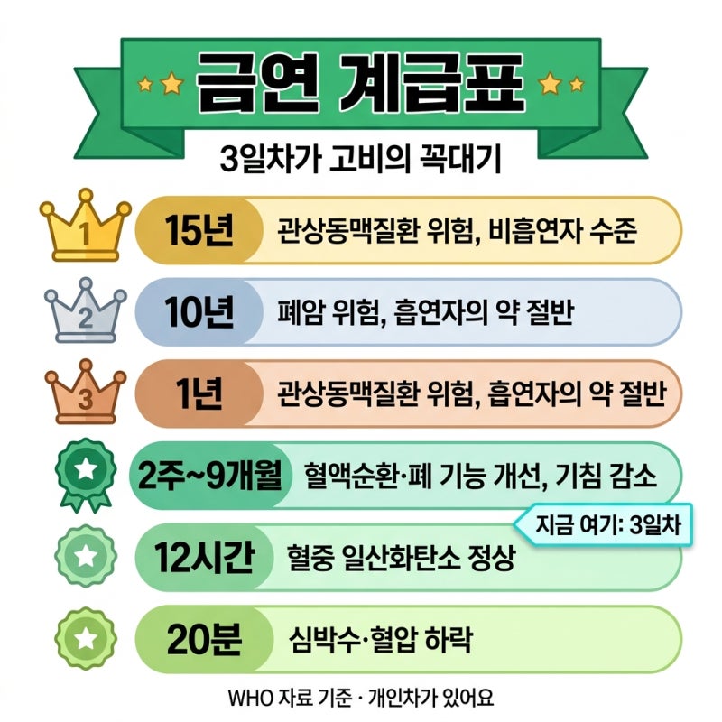"금연 3일차인데 미칠 것 같아요" 금단증상 고비가 딱 끝난다는 날짜, 금연 계급표로 보니