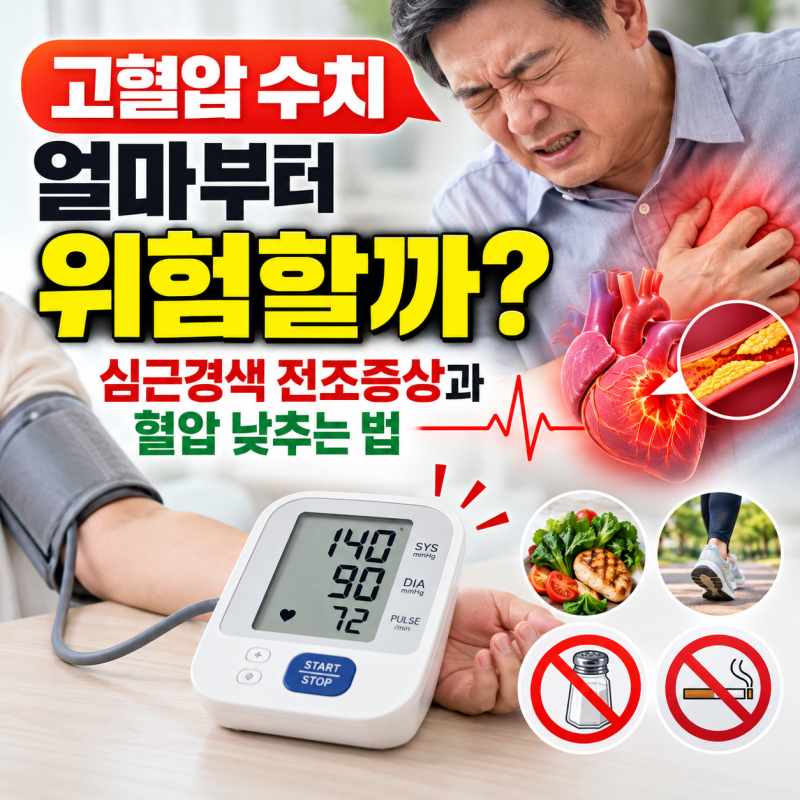 고혈압 수치 얼마부터 위험할까? 심근경색 전조증상과 혈압 낮추는 법