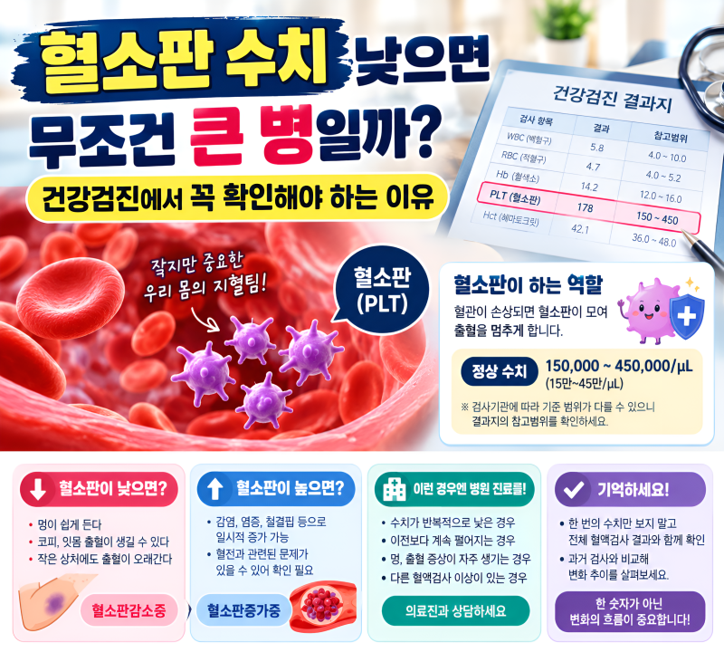 혈소판 수치 낮으면 무조건 큰 병일까? 건강검진에서 꼭 확인하세요!!