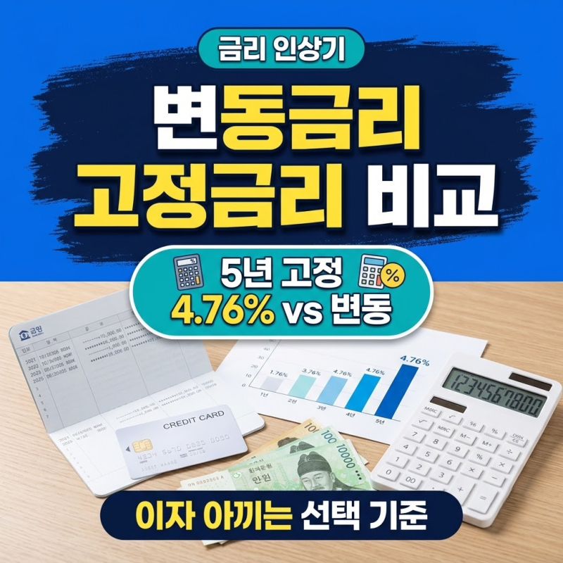 금리 인상기 변동금리 고정금리 비교, 5년 고정 4.76% vs 변동 이자 아끼는 선택 기준