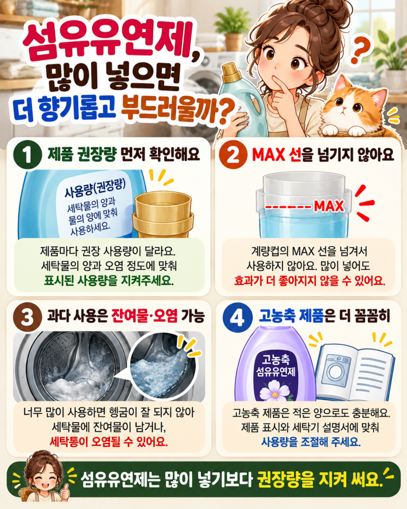 섬유유연제, 많이 넣으면 더 향기롭고 부드러울까? MAX선 넘기면 생기는 문제