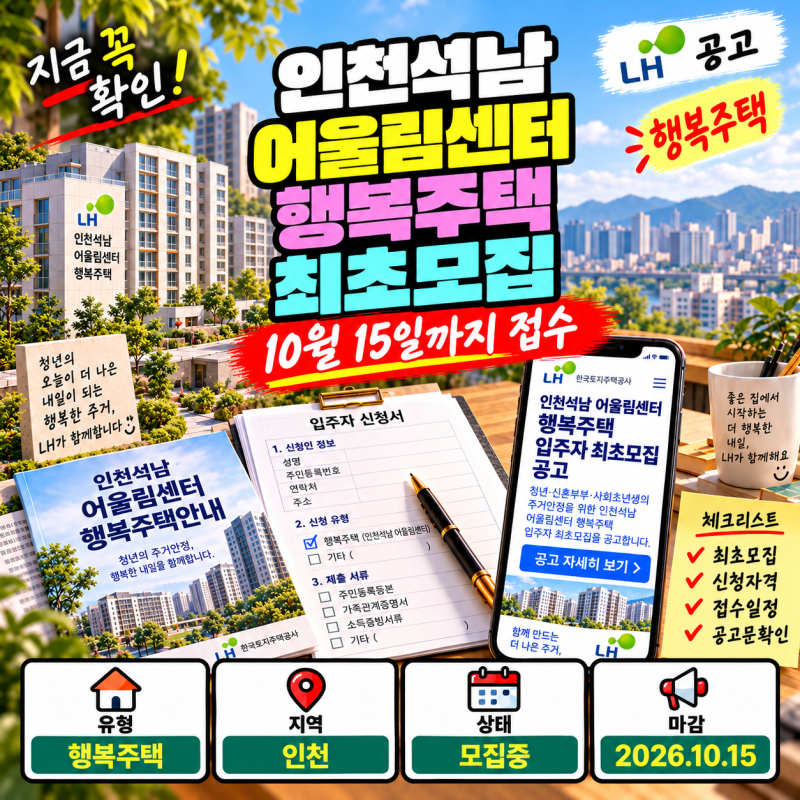 인천석남 어울림센터 행복주택 최초모집 신청조건·일정·공급형 정리