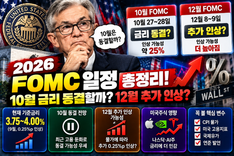 2026 FOMC 일정 총정리｜10월 금리 동결할까? 12월 추가 인상 가능성과 미국주식 전망