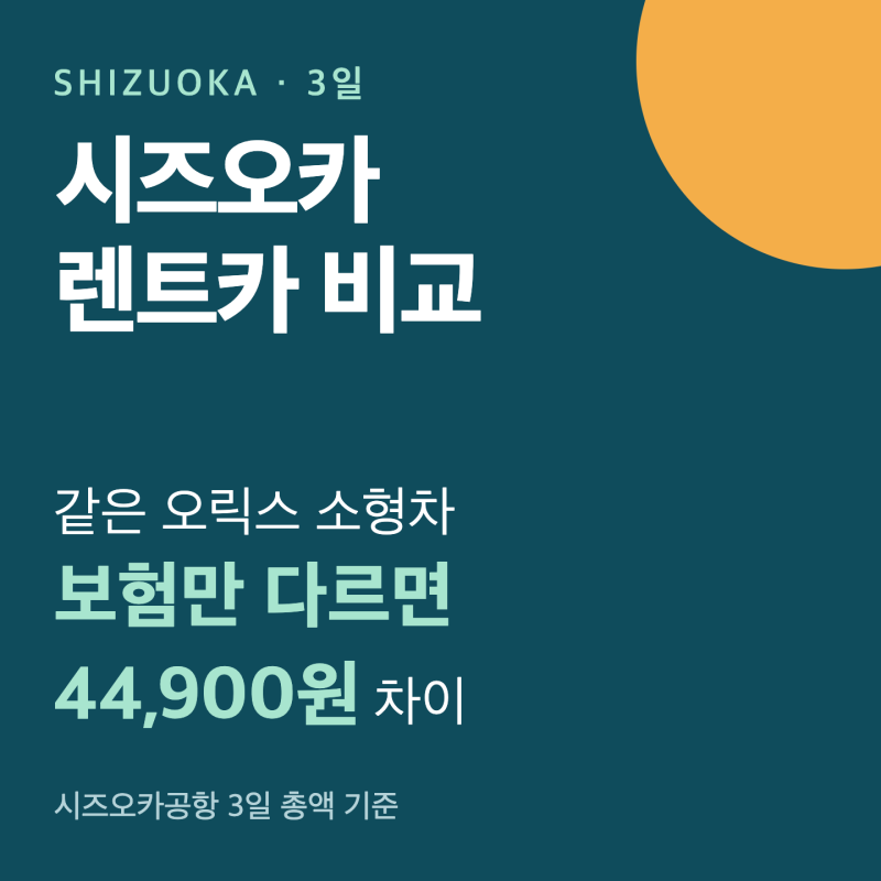 시즈오카 렌트카 비교, 같은 오릭스 소형차인데 보험 따라 44,900원 차이