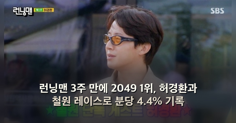 런닝맨 3주 만에 2049 1위, 허경환과 철원 레이스로 분당 4.4% 기록