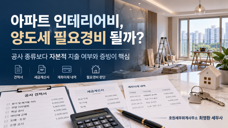 [분당판교성남야탑 세무사] 아파트 인테리어비, 양도소득세 필요경비로 어디까지 인정될까....