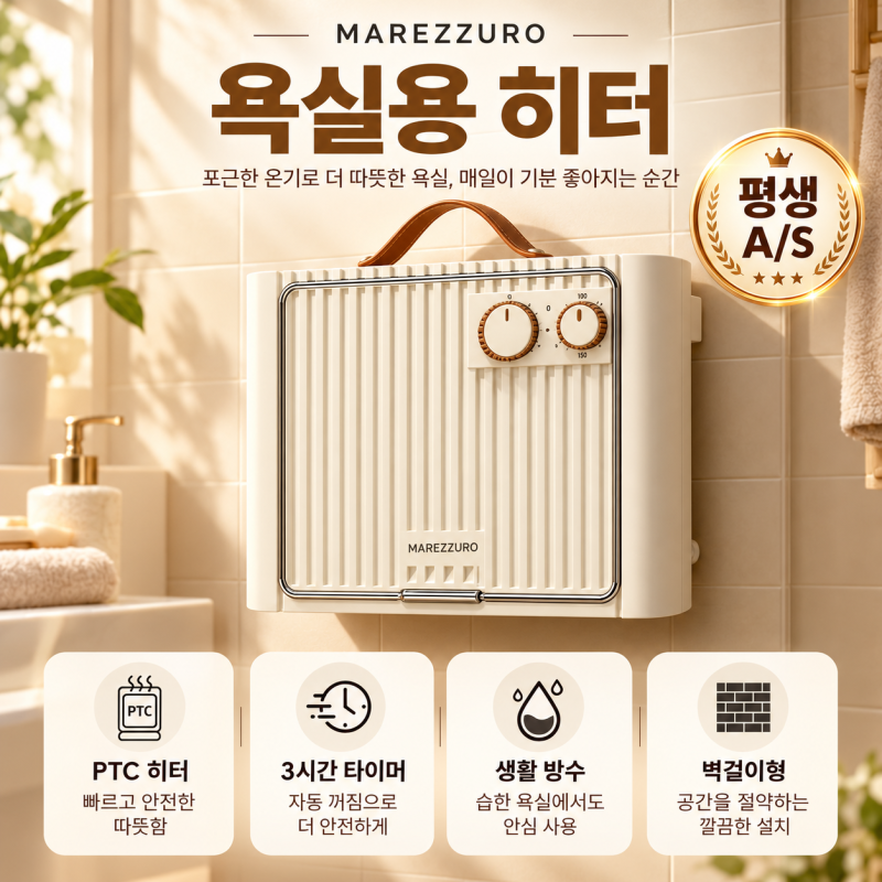 욕실 온풍기 추천, 벽걸이 전기히터 마레쥬로 PTC 화장실 난방기