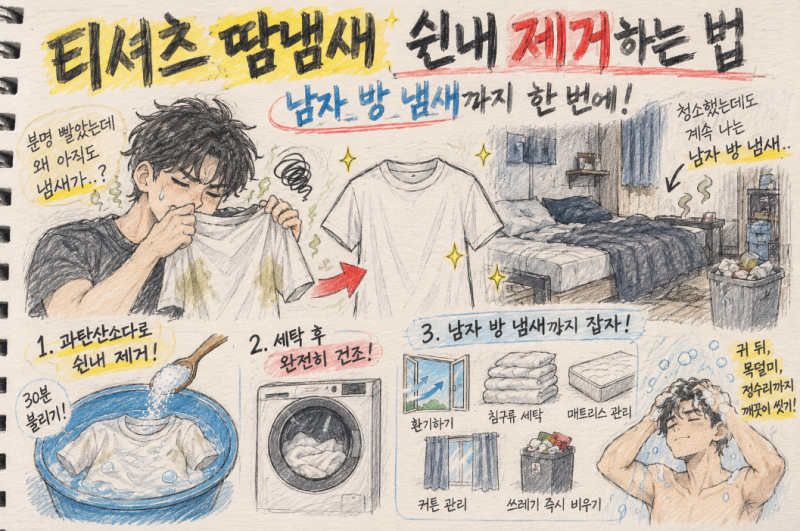 티셔츠 땀냄새 쉰내 제거 방법, 남자 방 냄새까지 확실하게 잡는 법