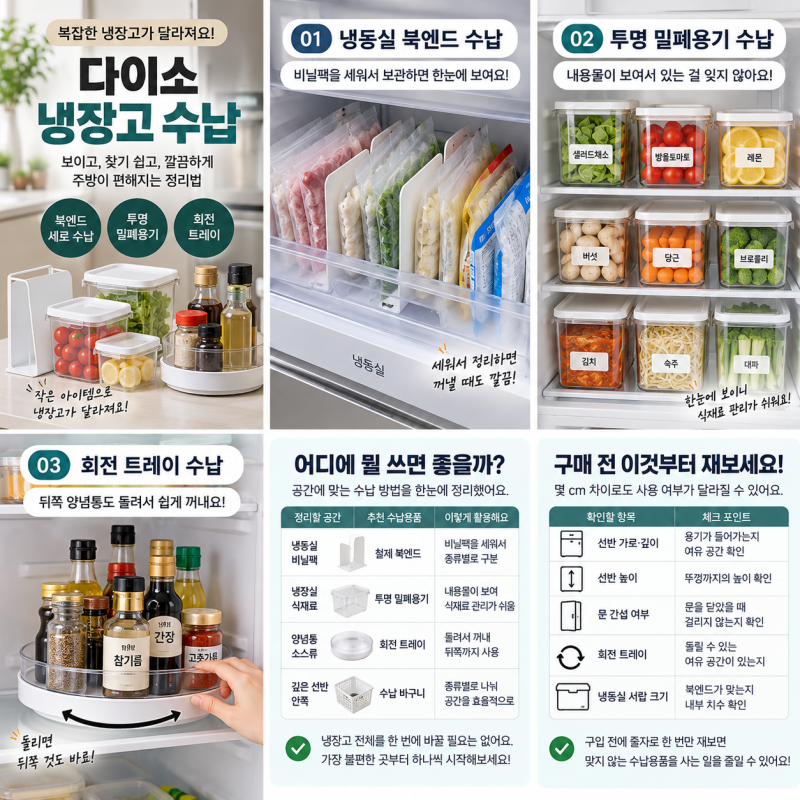 "냉장고 정리 자꾸 무너진다면 다이소 이 3가지부터 써보세요"