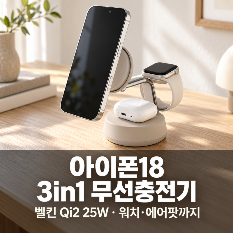 아이폰18 3in1 무선충전기 추천｜애플워치·에어팟까지 한 번에, 벨킨 Qi2 25W,미니멀한 환경을 ....