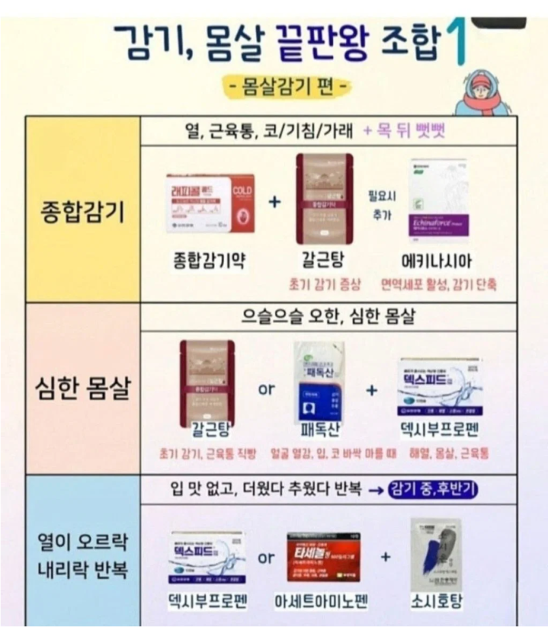 약사가 추천하는 감기 몸살 끝판왕 약 조합! 코감기 목감기 증상별 꿀조합 총정리