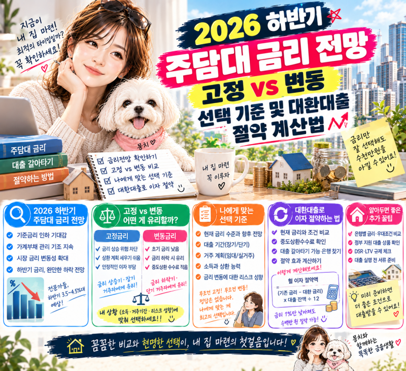 2026 하반기 주담대 금리 전망: 고정 vs 변동 선택 기준 및 대환대출 절액 계산법
