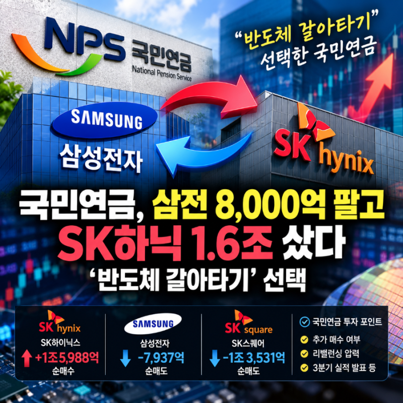 "반도체 갈아타기" 국민연금 선택 | 삼전 7,937억 매도·하닉 1.6조 매수 총정리