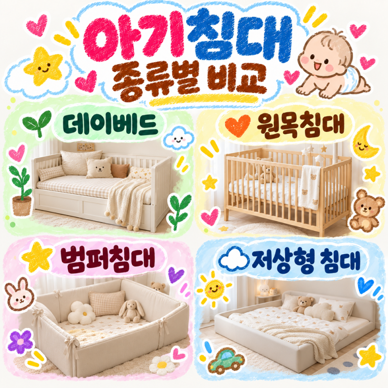 신생아 아기침대 종류별 비교, 데이베드·범퍼침대·원목침대·저상형침대 차이점 정리