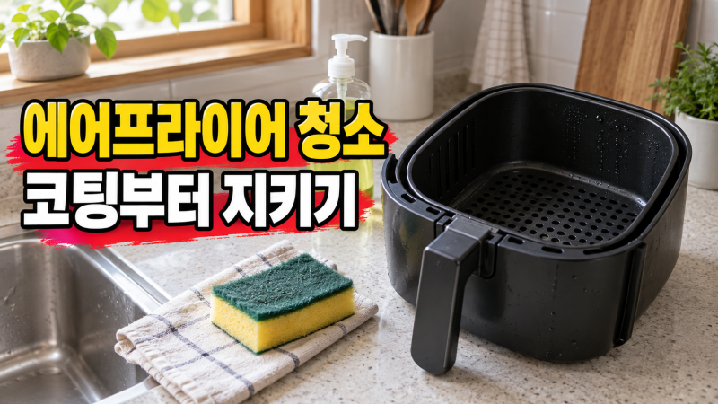 에어프라이어 바스켓 청소, 눌어붙은 기름을 코팅 손상 없이 닦는 법