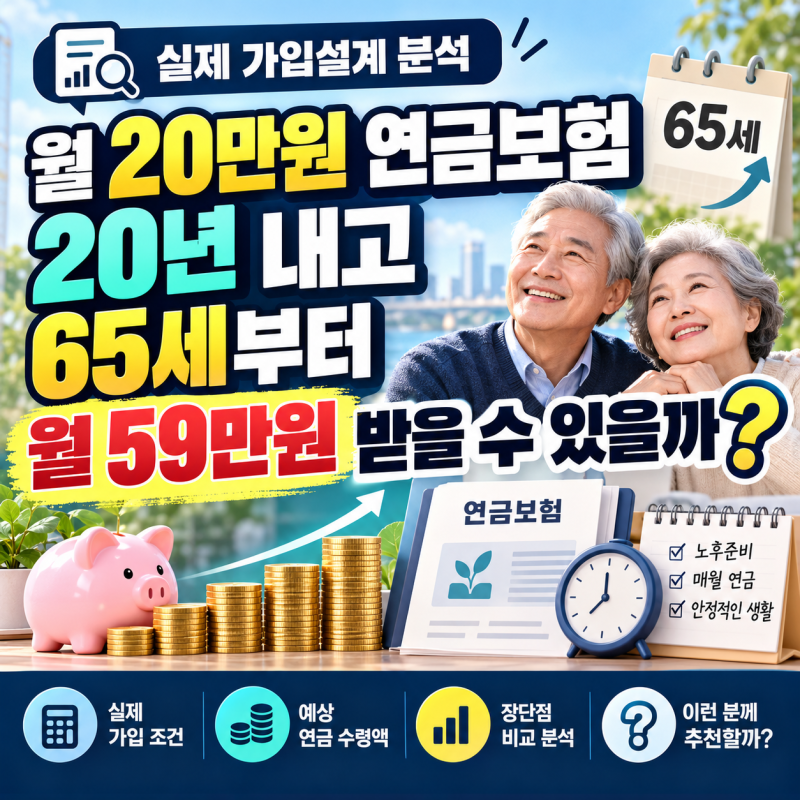 월 20만원 연금보험, 20년 내고 65세부터 월 59만원 받을 수 있을까?