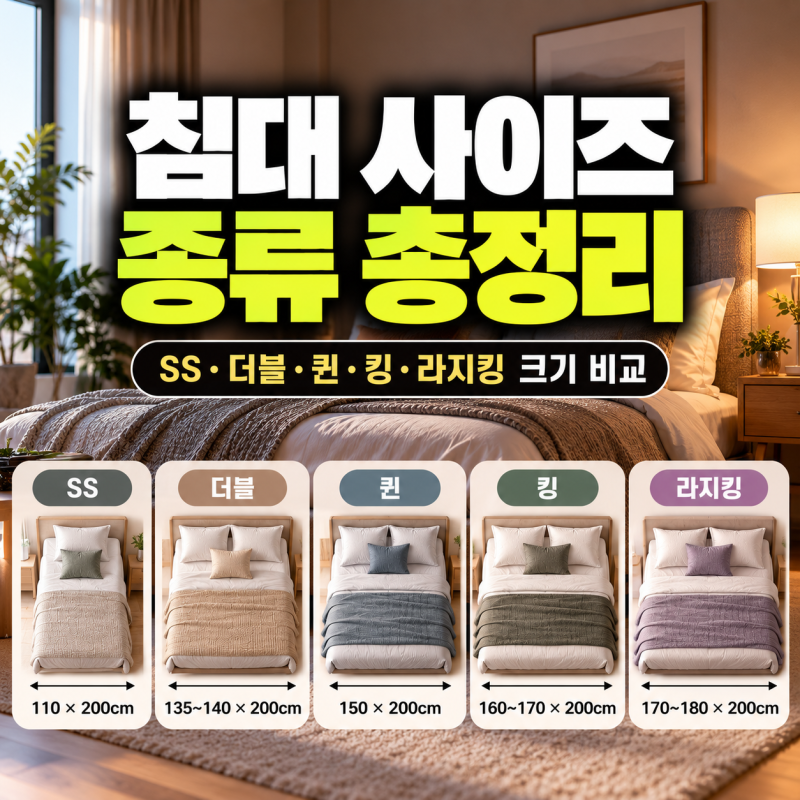 침대 사이즈 종류 총정리｜SS·더블·퀸·킹·라지킹 크기 비교