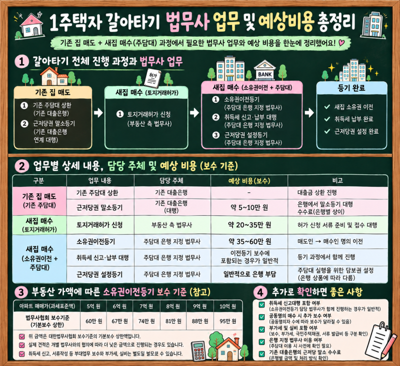 1주택자 갈아타기 법무사 비용 | 토지거래허가·소유권이전등기·근저당말소 총정리