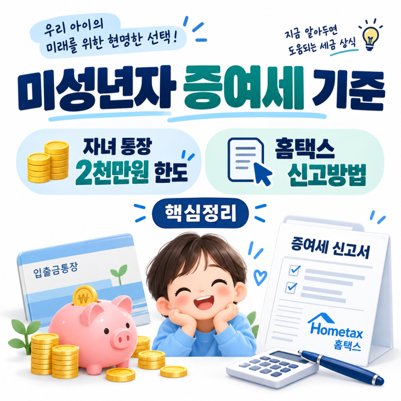 미성년자 증여세 기준｜자녀 통장 2천만원 한도·홈택스 신고방법 총정리