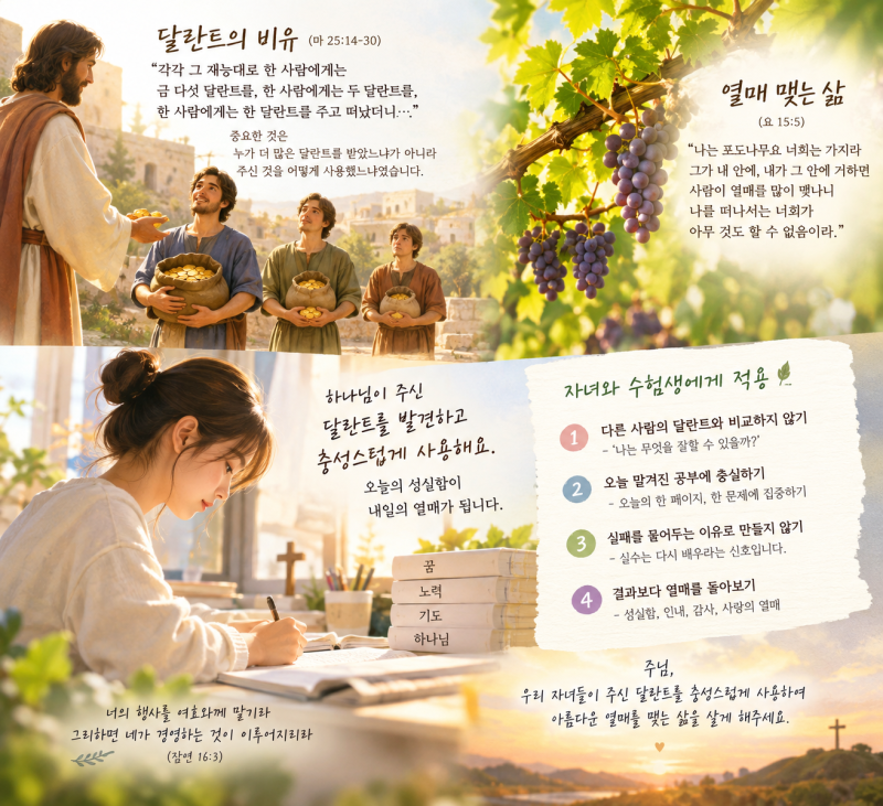 자녀를 위한 기도｜달란트의 비유와 열매 맺는 삶, 수험생에게 주시는 하나님의 말씀