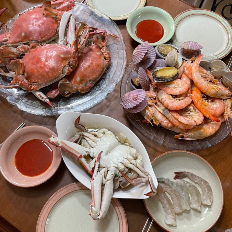 노량진대게 수산시장 부건꽃게 활꽃게, 새우 포장 후 집에서 꽃게찜&새우찜 포식 후기 (시세....
