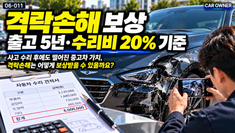 격락손해 보상｜출고 5년·수리비 20% 기준 [06-011]