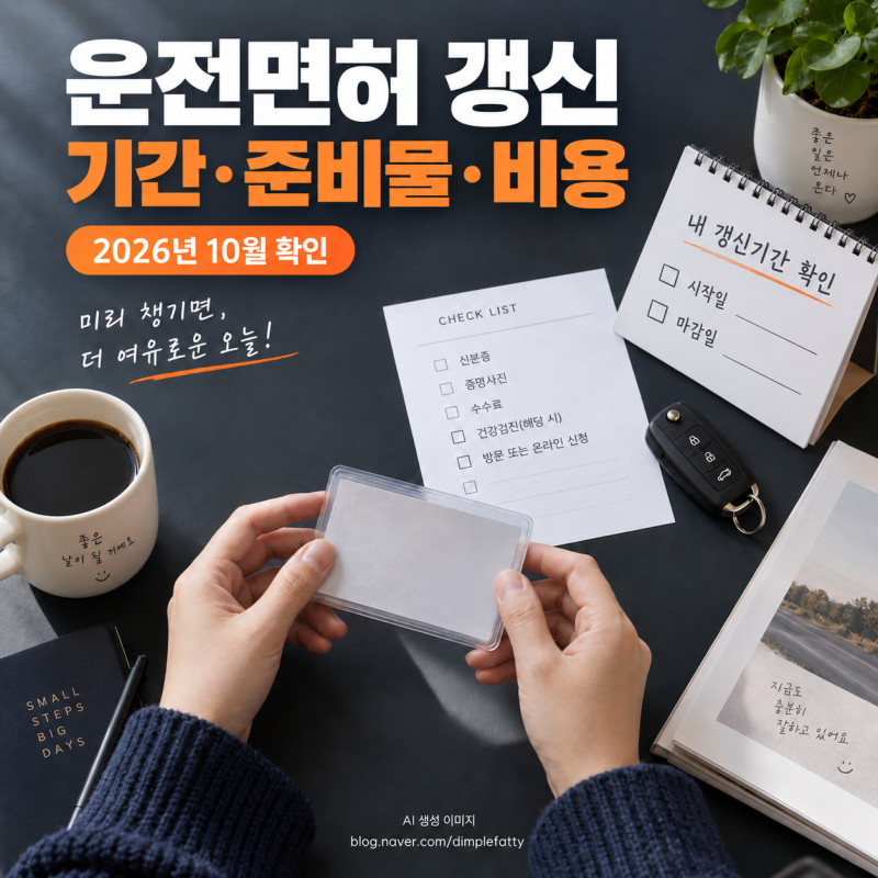 운전면허 갱신 기간·준비물·비용｜2026 생일 기준과 1종·2종 차이
