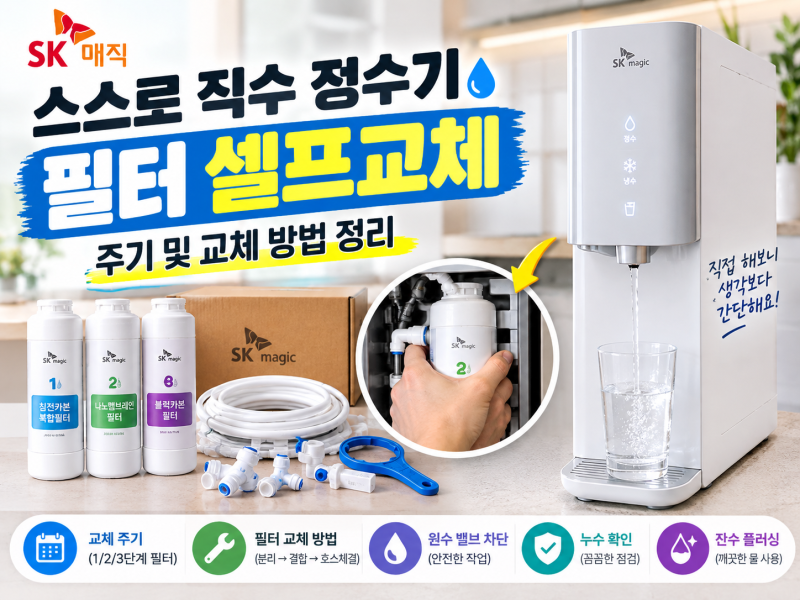 정수기 필터 셀프교체 SK 매직 스스로 직수 필터 교체주기 및 교체 방법 정리