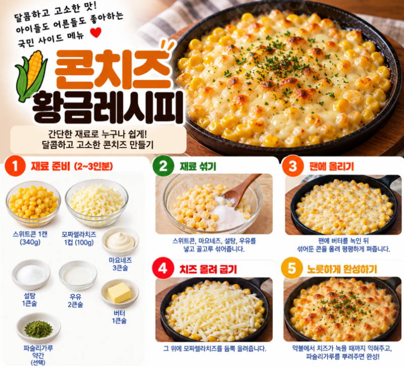 콘치즈 황금레시피｜달콤하고 고소하게 치즈 쭉 늘어나는 초간단 요리