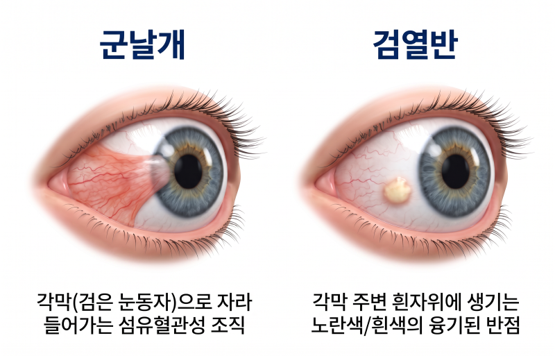 눈 흰자에 생긴 노란 점과 군살, 군날개와 검열반은 어떻게 다를까요? 대구 시지 안과