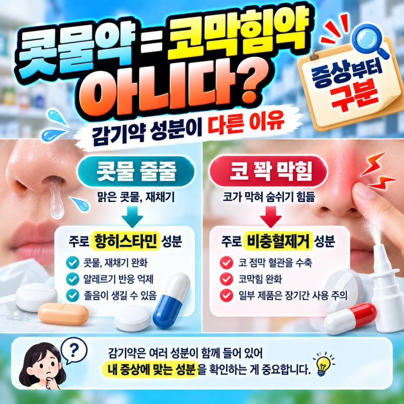 콧물약 먹었는데 코막힘은 그대로? 감기약 성분이 다른 이유