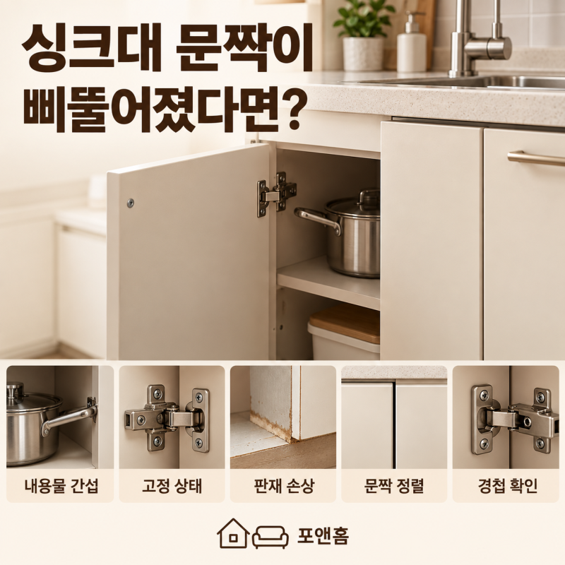 싱크대 문짝이 삐뚤어졌다면? 경첩 조절 전 확인할 것