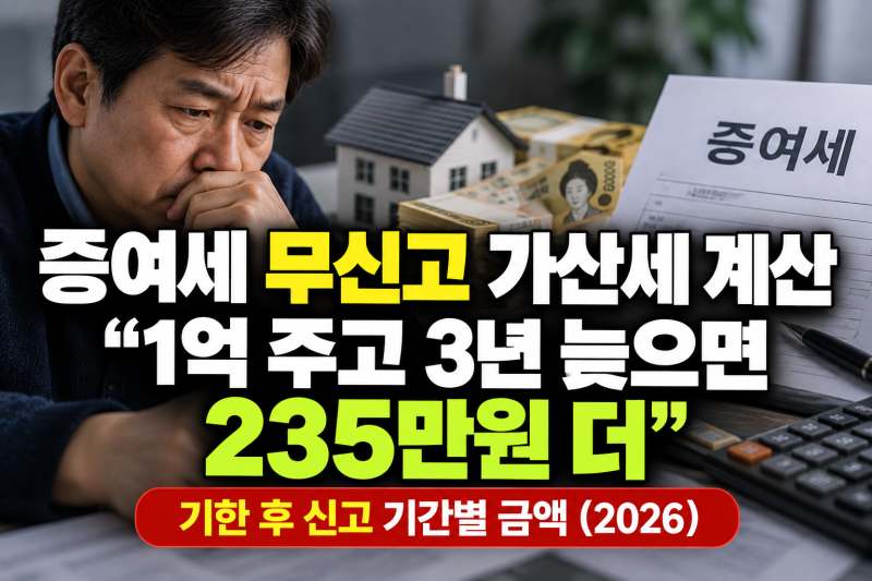 증여세 무신고 가산세 계산 "1억 주고 3년 늦으면 235만원 더" 기한 후 신고 기간별 금액 (2026)
