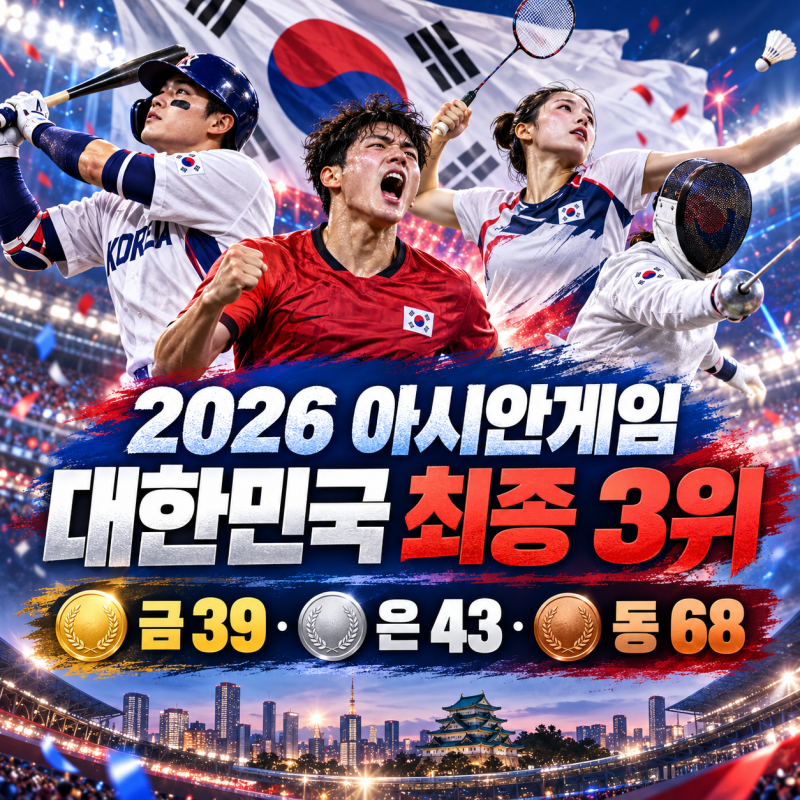 2026 아시안게임 최종 메달 순위｜대한민국 금 39개·종합 3위 경기 결과 총정리