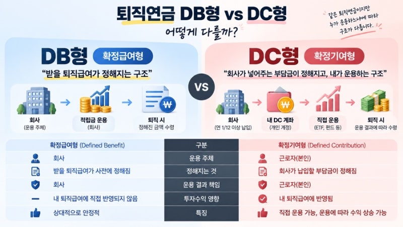 퇴직연금 DB형 DC형 차이, 40대 직장인이라면 꼭 알아야 할 핵심 정리