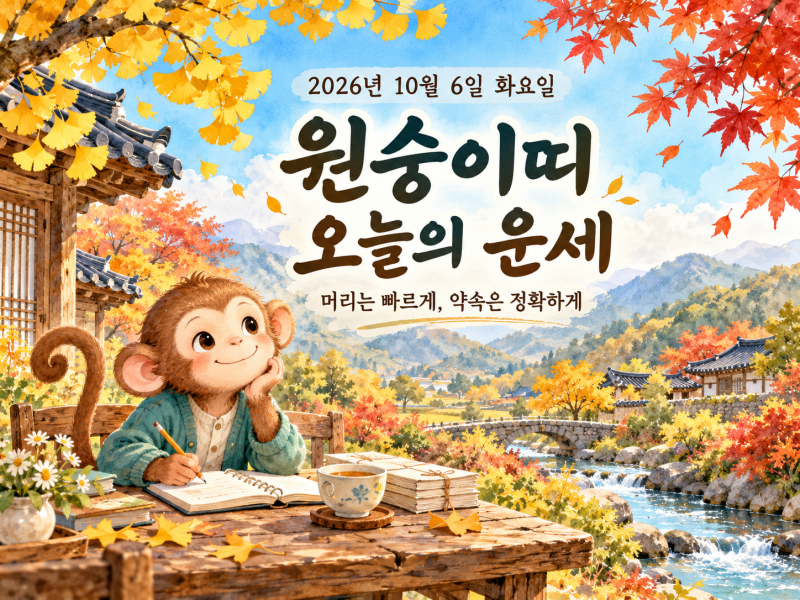 원숭이띠 오늘의 운세 2026년 10월 6일